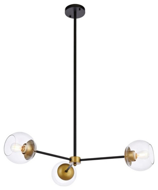 Living District Briggs 3-Light Metal Pendant w/ Clear Shade in Black and Brass