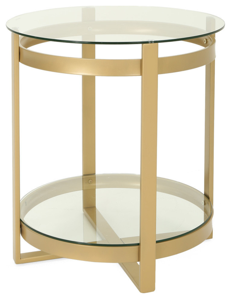 Bernadette Modern Glam Round Glass End Table with Iron Frame