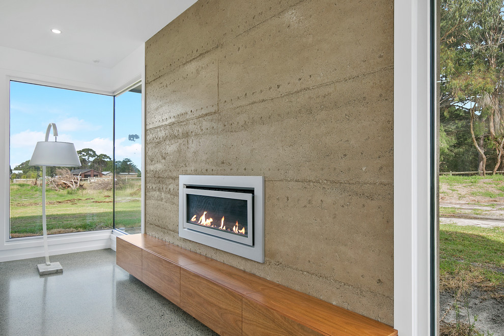 Inspiration for an expansive contemporary open concept living room in Geelong with white walls.