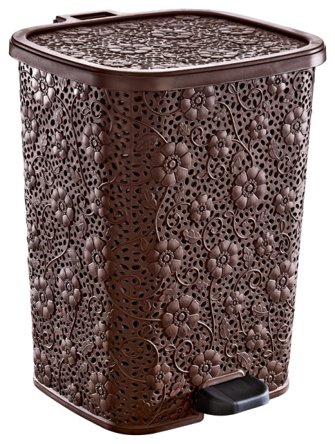 Compact Lace Style Step Trash Can, Brown, 6 qt.