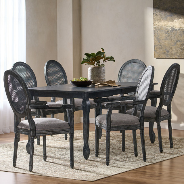 Comisky Fabric Upholstered Wood and Cane Expandable 7-Piece Dining Set ...
