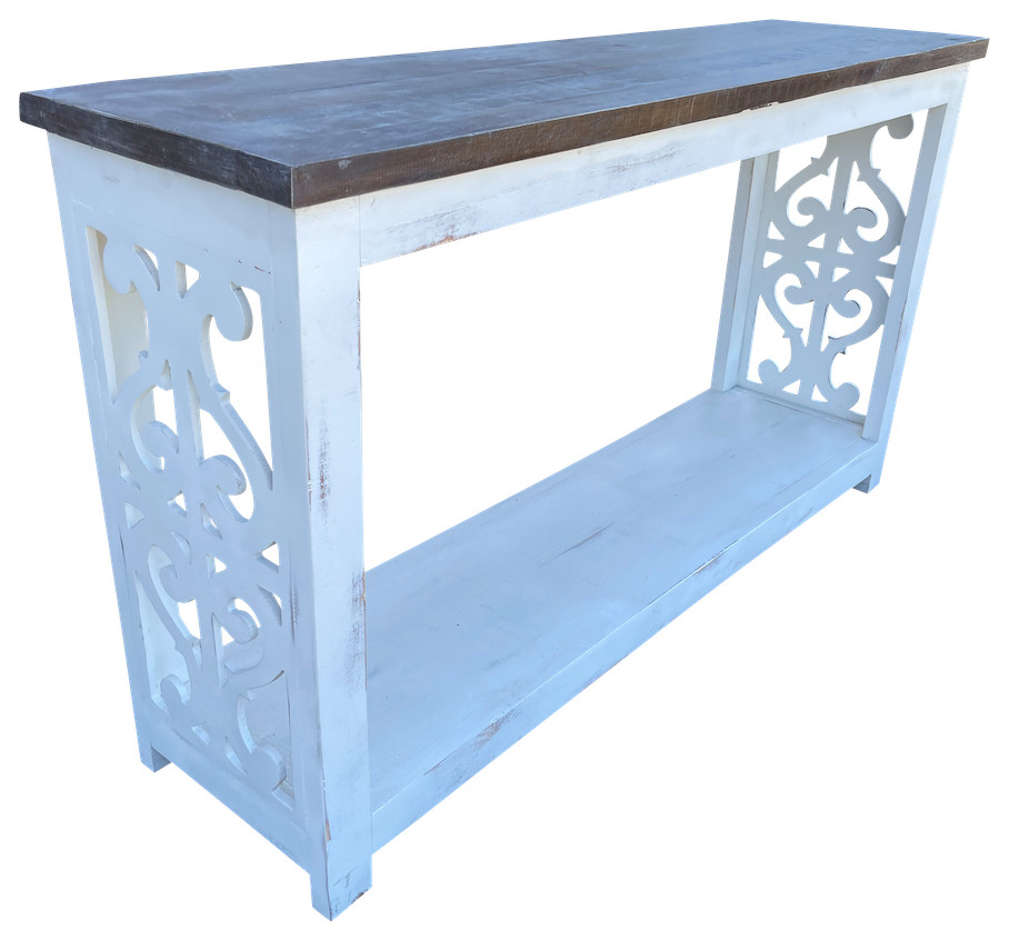 Sofa Table With Side Detail, White Farmhouse Console Tables by