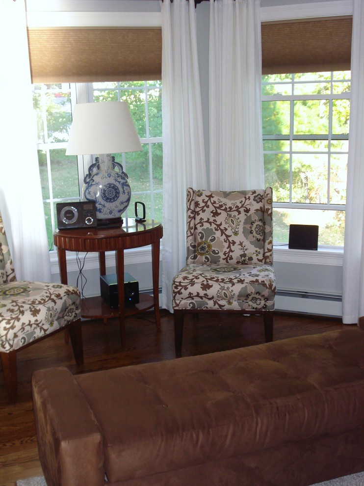Design ideas for a transitional living room in Portland Maine.