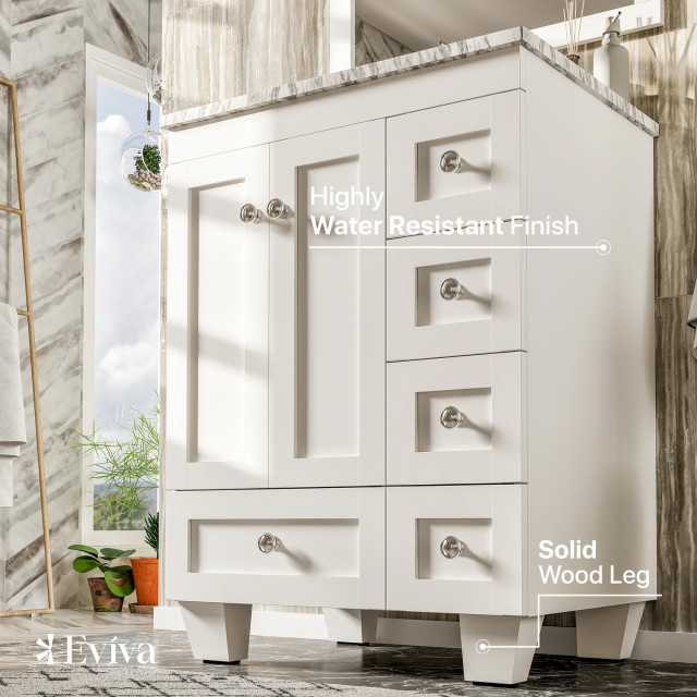 Eviva Happy 24" x 18" White Bathroom Vanity With Carrara Quartz Top ...