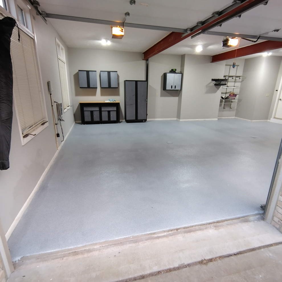 Garage floor coating with quartz broadcast Traditional Garage
