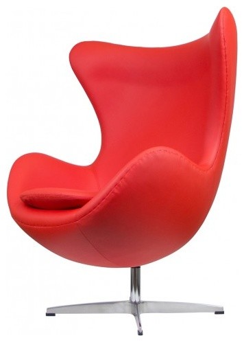 Egg Style Chair with Ottoman - Italian Leather, Red