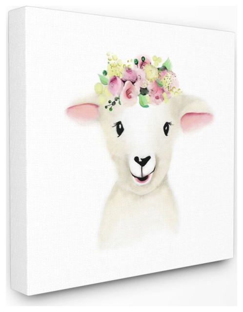 Cartoon Baby Lamb Sheep Flower Crown Painting, 30"x30"