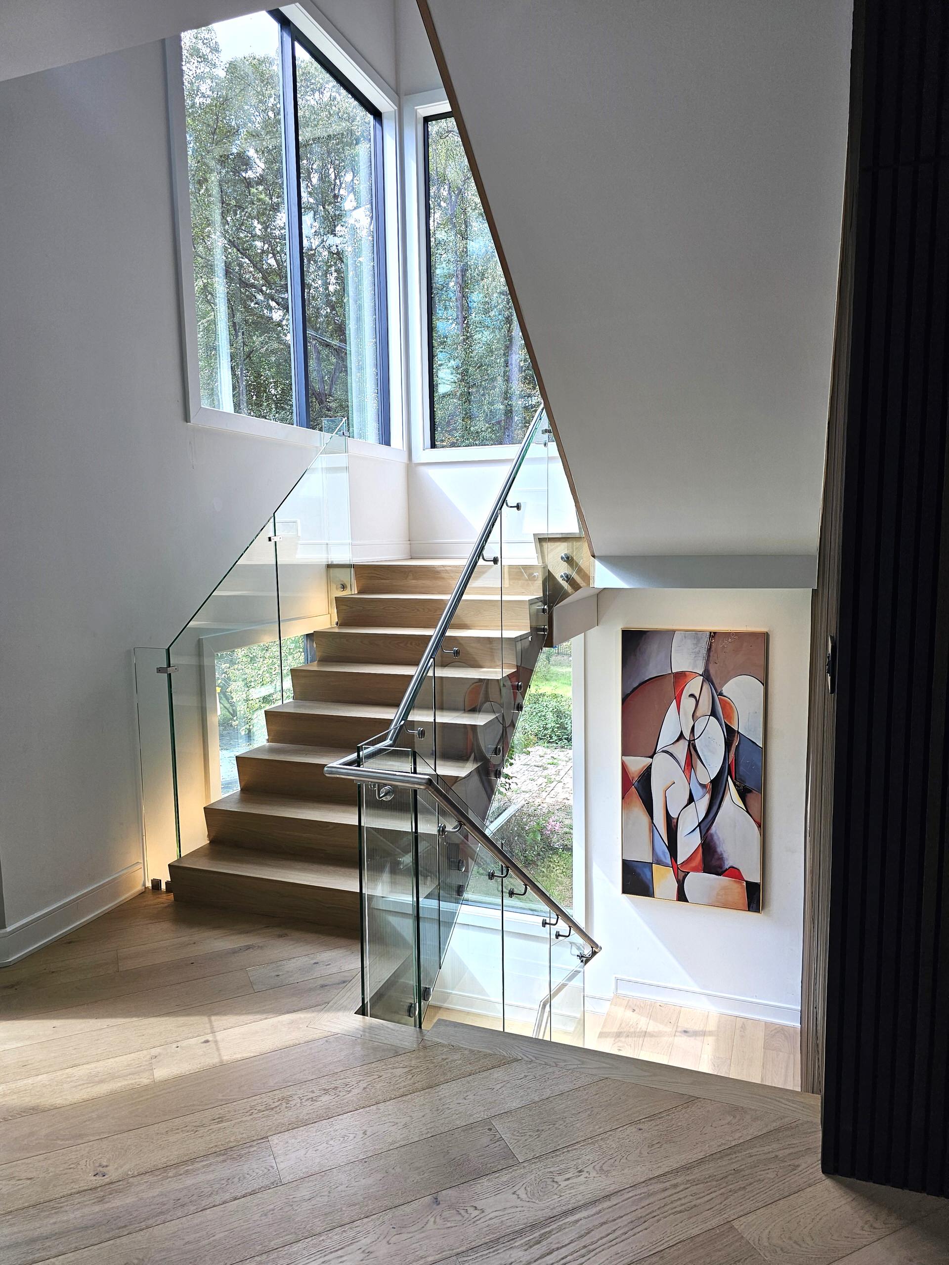 129_White Oak Slanted Riser Modern Stair, Mclean, VA 22102