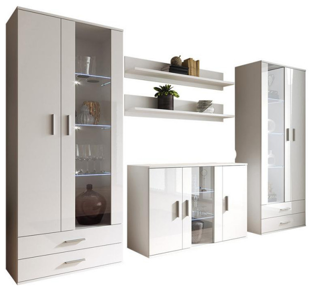 Soho 10 Modern Wall Unit Entertainment Center With 16 Color Led Lights White