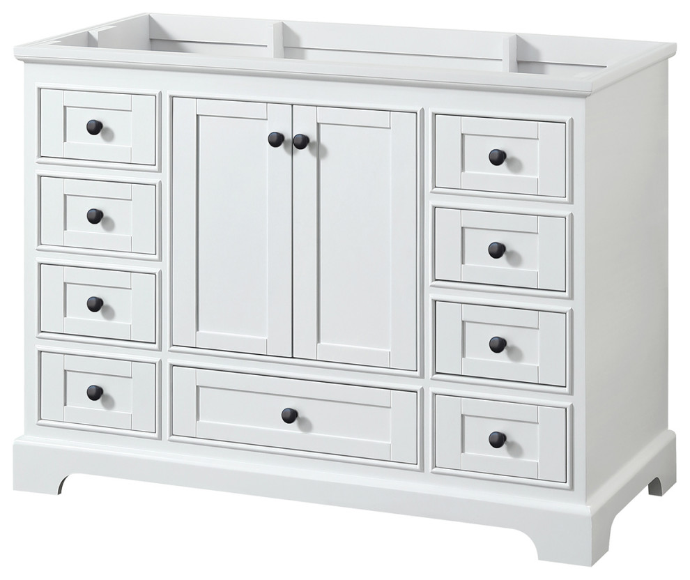 Deborah 48" Single Vanity, White, No Top, No Sink, Matte Black Trim