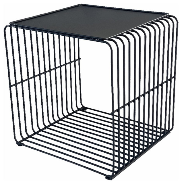 Pangea Home Fredo Modern Metal Side Table with A Tray Top in Black