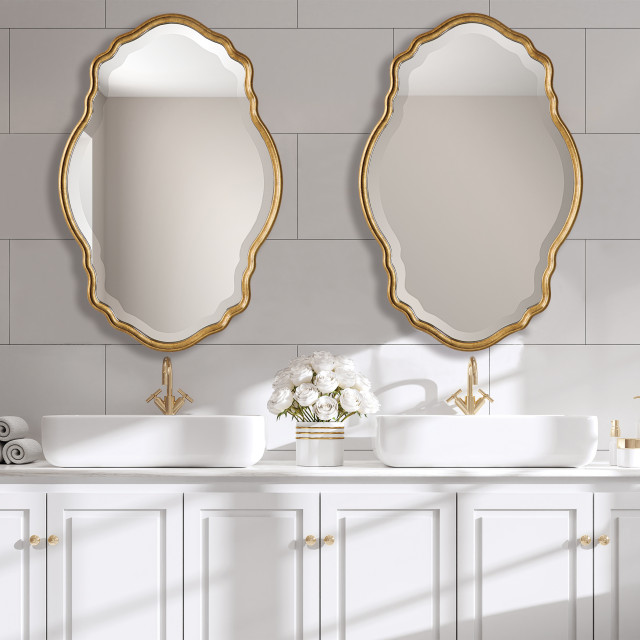 33" Farmhouse Gold Ornate Mirror - Contemporary - Bathroom Mirrors - by ...