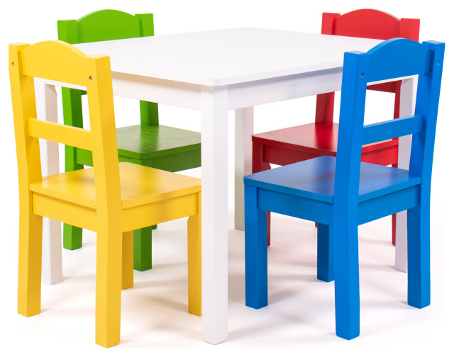Kids Wood Table and 4 Chairs Set Contemporary Kids Tables And