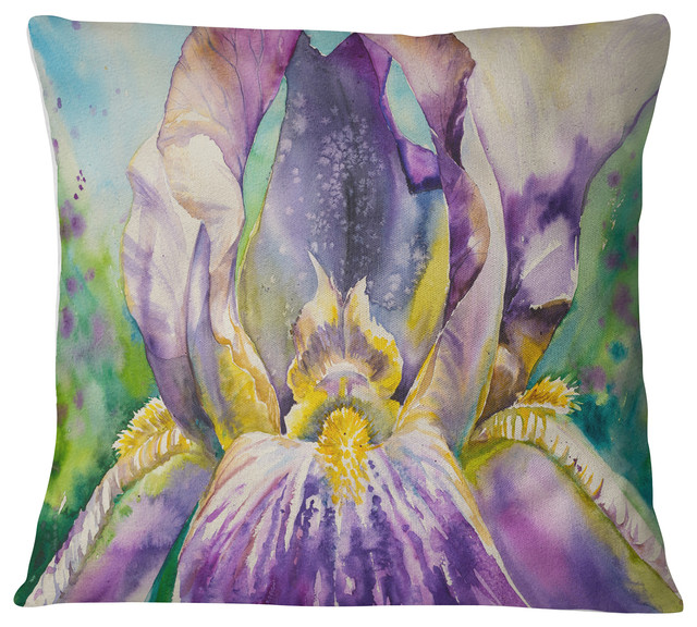 Iris Flower Close Up Floral Throw Pillow Contemporary Decorative Pillows By Design Art Usa