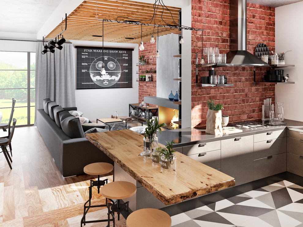Интьерьер совмещенной кухни-гостиной в стиле Loft
