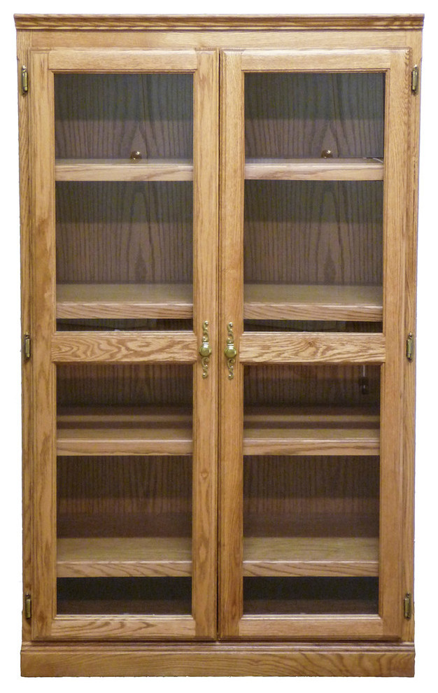Traditional Bookcase With Glass Doors, Ebony Oak