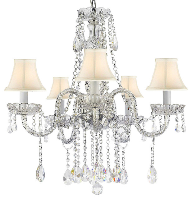Empress Crystal Chandelier With White Shades Traditional