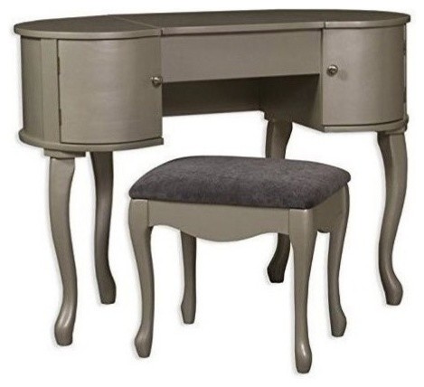 Pemberly Row Vanity Set In Silver Transitional Bedroom Makeup Vanities By Homesquare