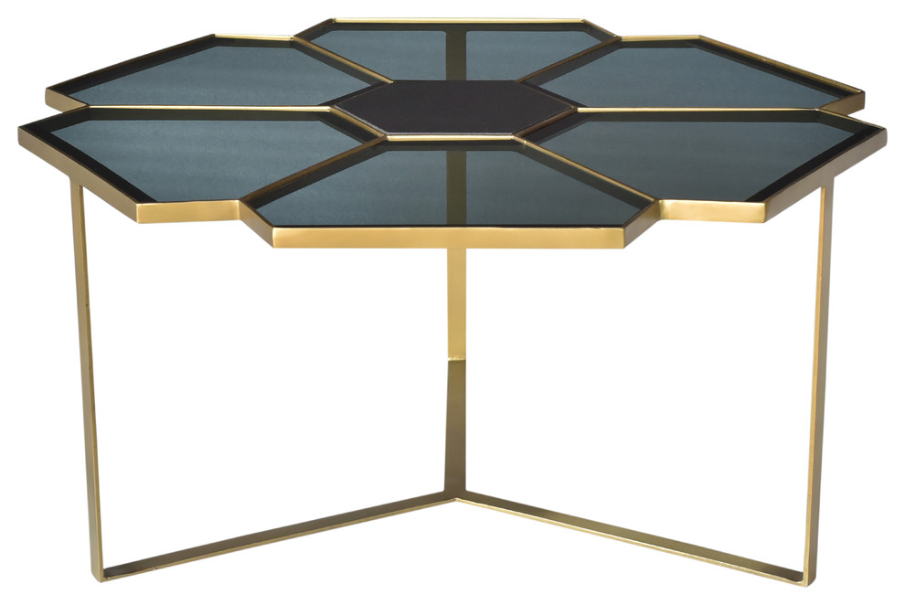 Mariel Coffee Table on Cast Iron Frame in Metallic Gold Finish with