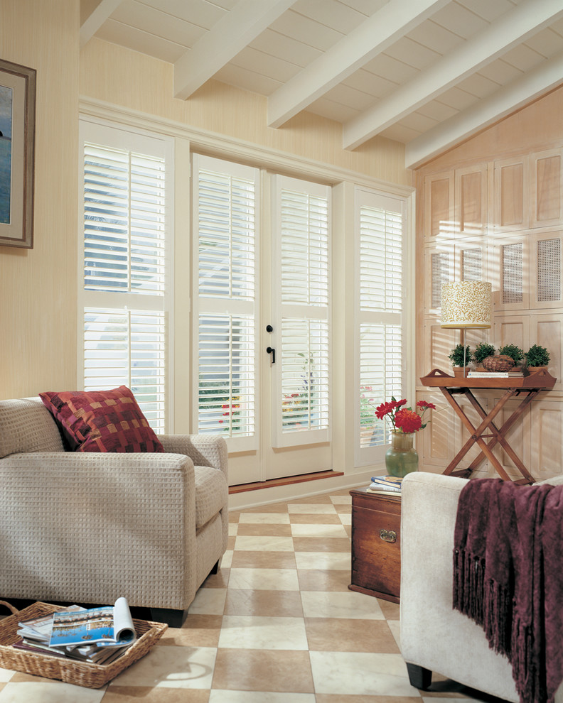 White Plantation Shutters - Shabby-chic Style - Living ...