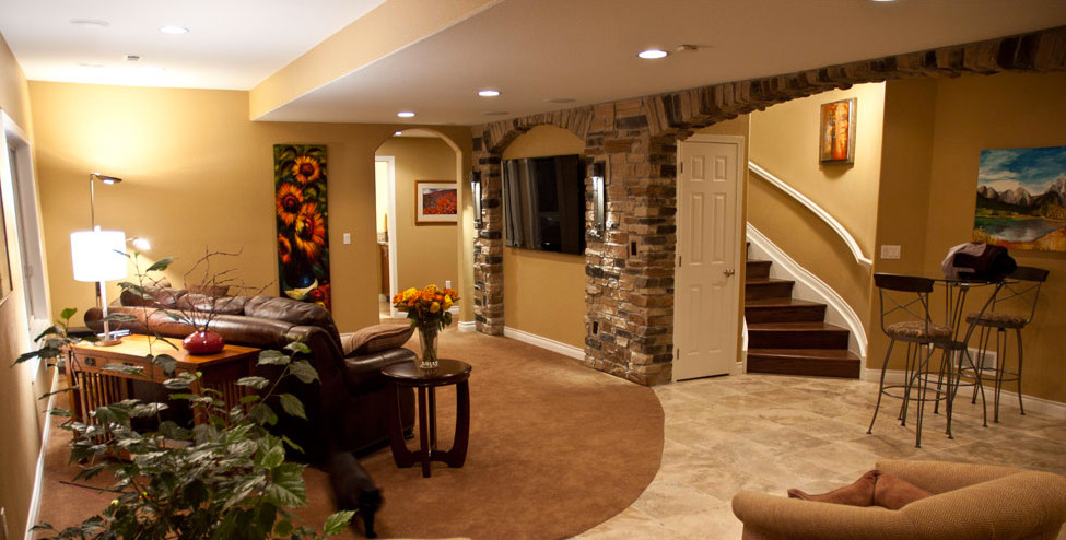 Basement - rustic basement idea in Denver