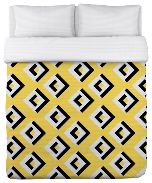 Lisa Geometric Yellow White Black Duvet Cover Contemporary