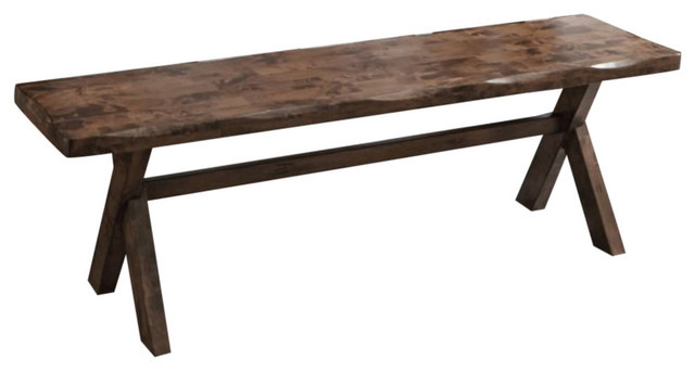 Wooden Dining Bench with X- Base, Brown