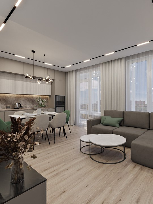 Светлая кухня-гостиная в современном стиле