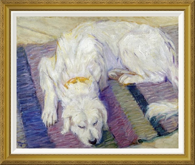 &quot;Liegender Hund (Hundeportrat)&quot; Framed Canvas Giclee by Franz Marc
