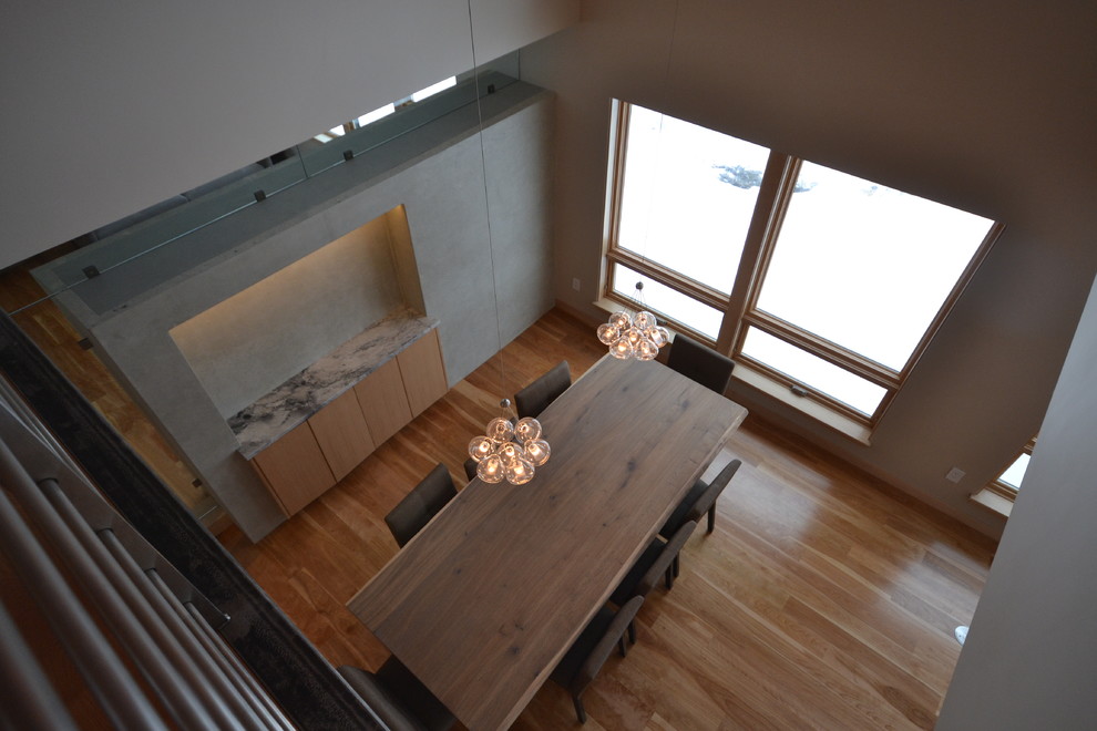 Photo of a contemporary dining room in Portland Maine.