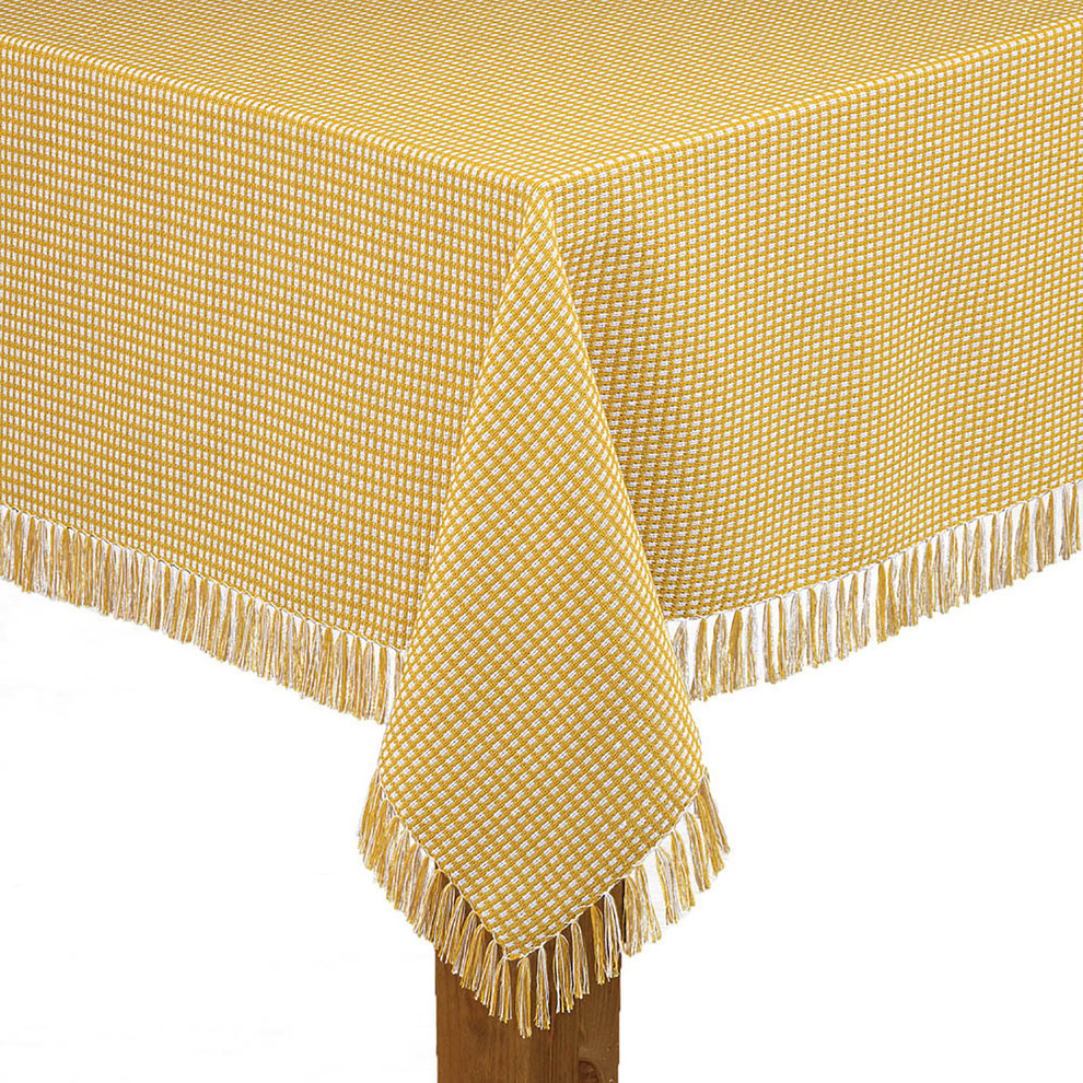 Homespun Fringed 100 Cotton Tablecloth, 70" Round Contemporary