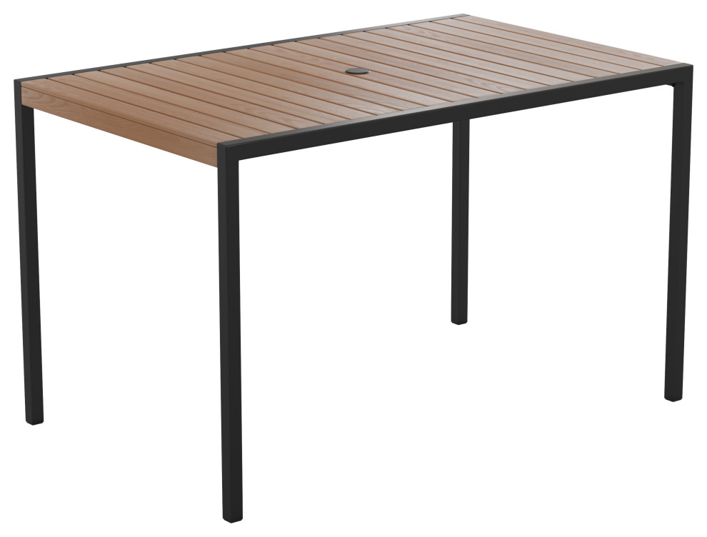 AllWeather Faux Teak Patio Dining Table with Steel Frame Seats 4