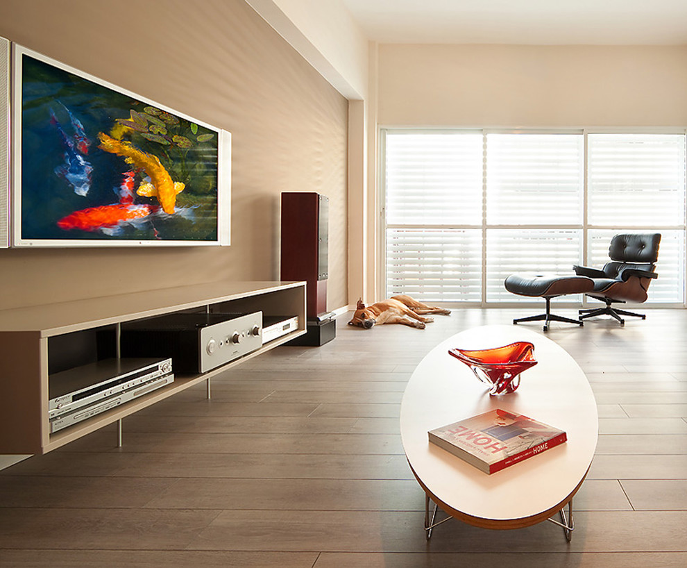 Design ideas for a modern living room in Other with a wall-mounted tv.