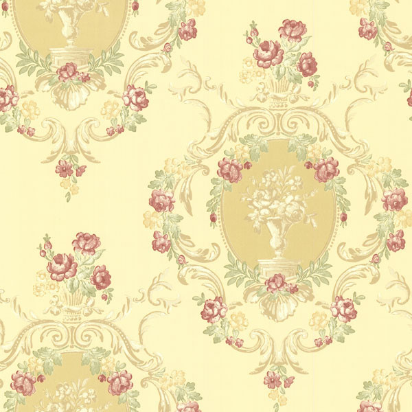 Maybelle Yellow Cameo Damask Wallpaper, Swatch