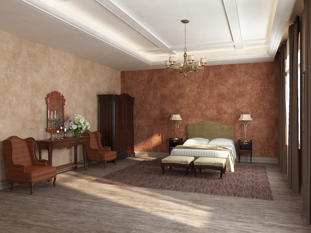 дом в Подмосковьеспальня, терракота, яркие акценты,