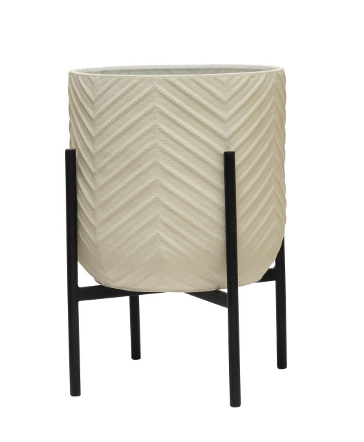 Black Metal Planter With Stand, 2Piece Set Industrial Indoor Pots