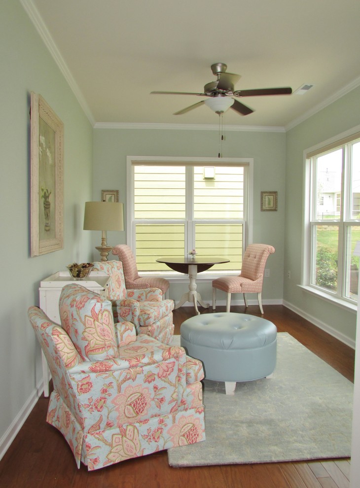 Mid-sized transitional sunroom in Raleigh with medium hardwood floors, no fireplace and a standard ceiling.