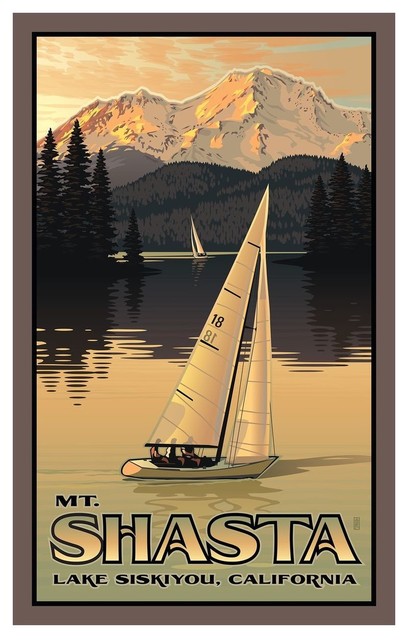 Paul Leighton Mt. Shasta Sailboat Lake Shasta Art Print, 12"x18"