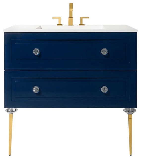 Alma Gold Bathroom Vanity With Solid Surface Countertop, 36