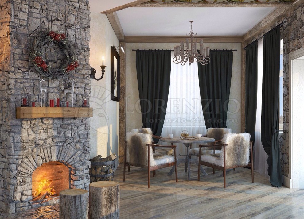 Гостиная - каминный зал в коттедже