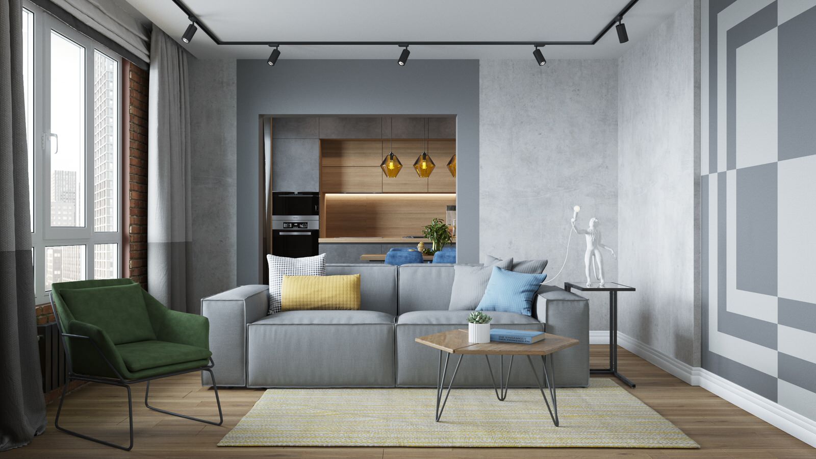 ЖК Южный Город. Современный интерьер с яркими акцентами.