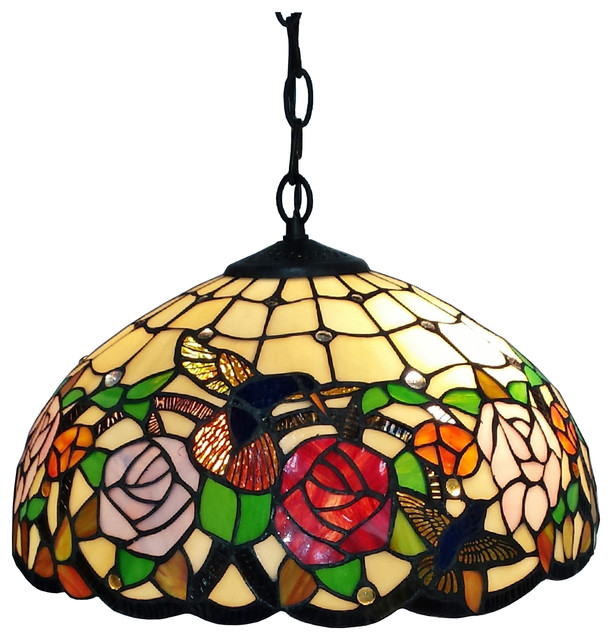 Amora Lighting Tiffany Style Am019hl16 Hummingbirds Floral Hanging
