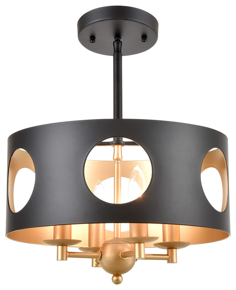 Odelle 4 Light Pendant in Black And Antique Gold