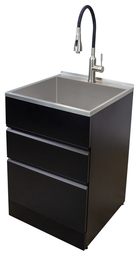 Transolid 22"x22" Metal Laundry/Utility Sink and Matte Black