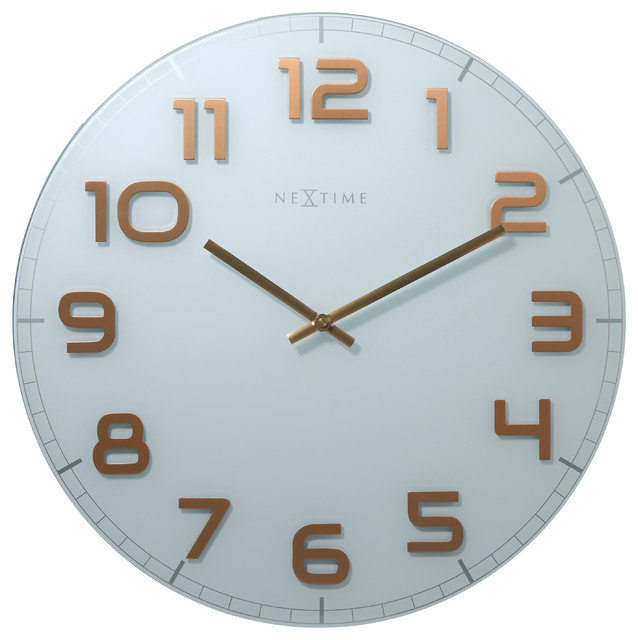 Large Classy Round Wall Clock, Glass, Battery Operated Contemporary