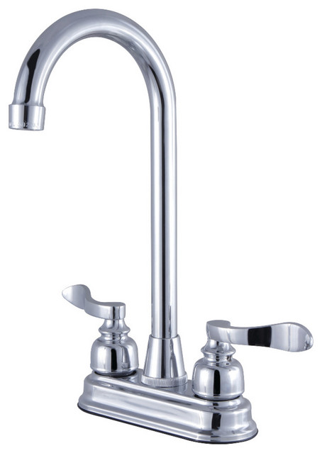 Kingston Brass FB498AL Victorian 4-Inch Center Set High-Arch Bar Faucet Brushed Nickel 4-3/4 in Spout Reach