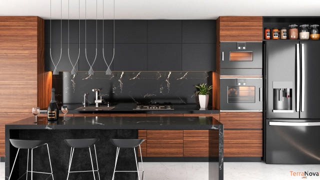 Cocina Negra con Madera modern-kitchen