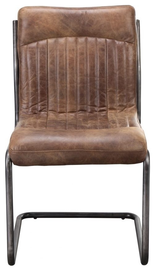 21" W Set of 2 Dining Chair Distressed Top Grain Leather Industrial