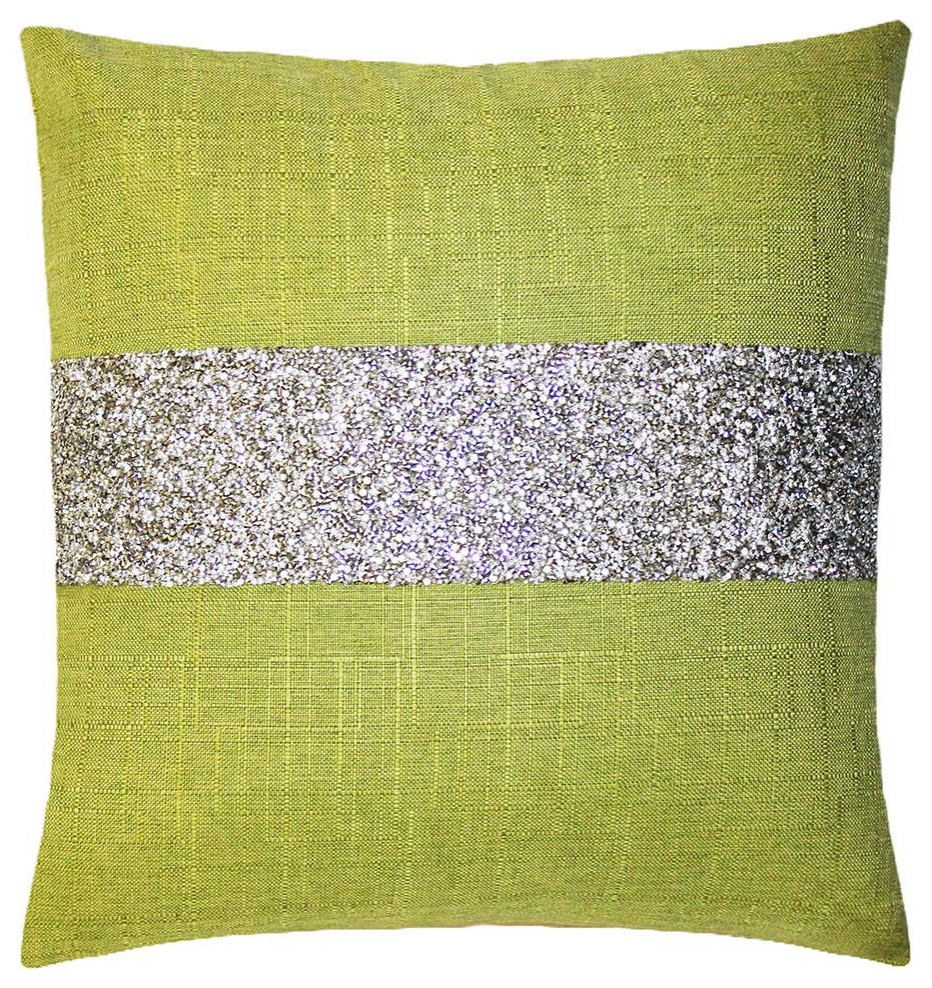 Sparkles Home Luminous Rhinestone Stripe Pillow, 20", Lime, Silver