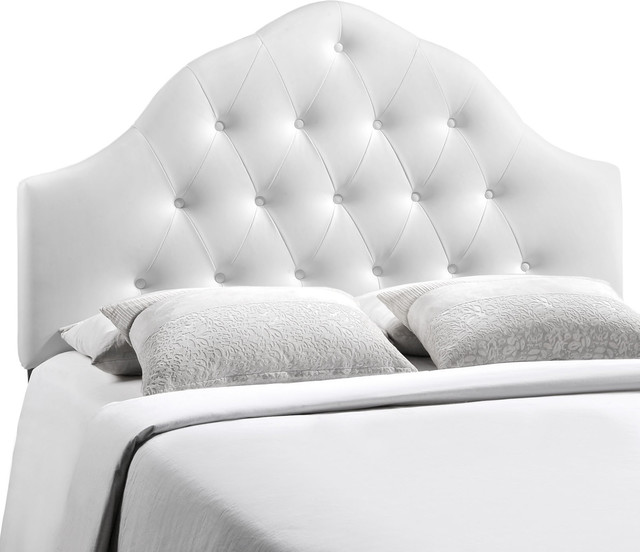 Sovereign Tufted Faux Leather Headboard, White Transitional